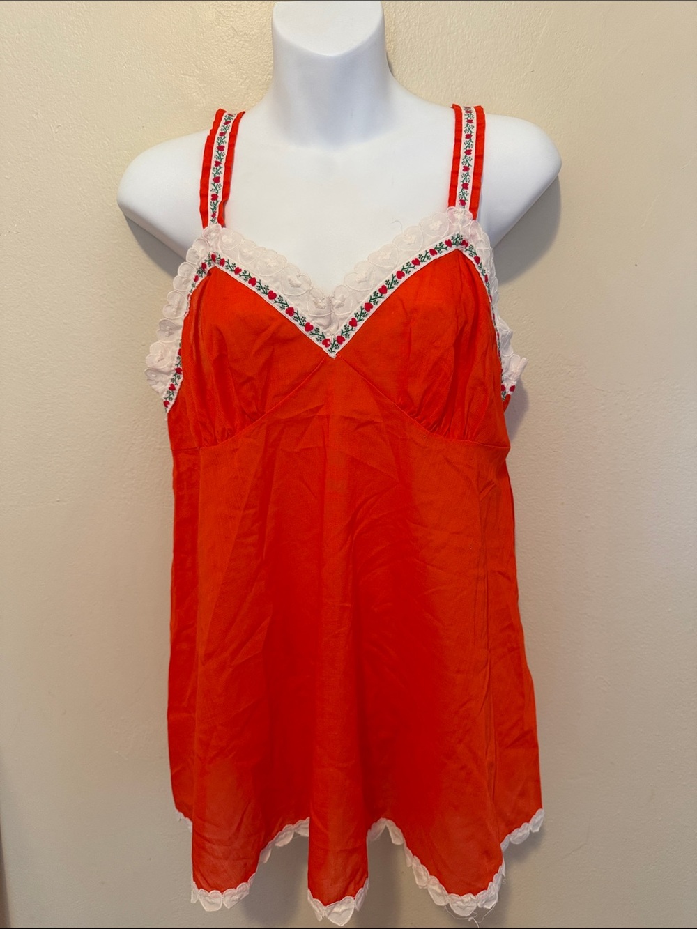 Red Floral-Trim Lace Camisole